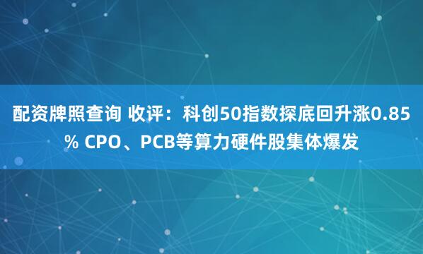 配资牌照查询 收评：科创50指数探底回升涨0.85% CPO、PCB等算力硬件股集体爆发